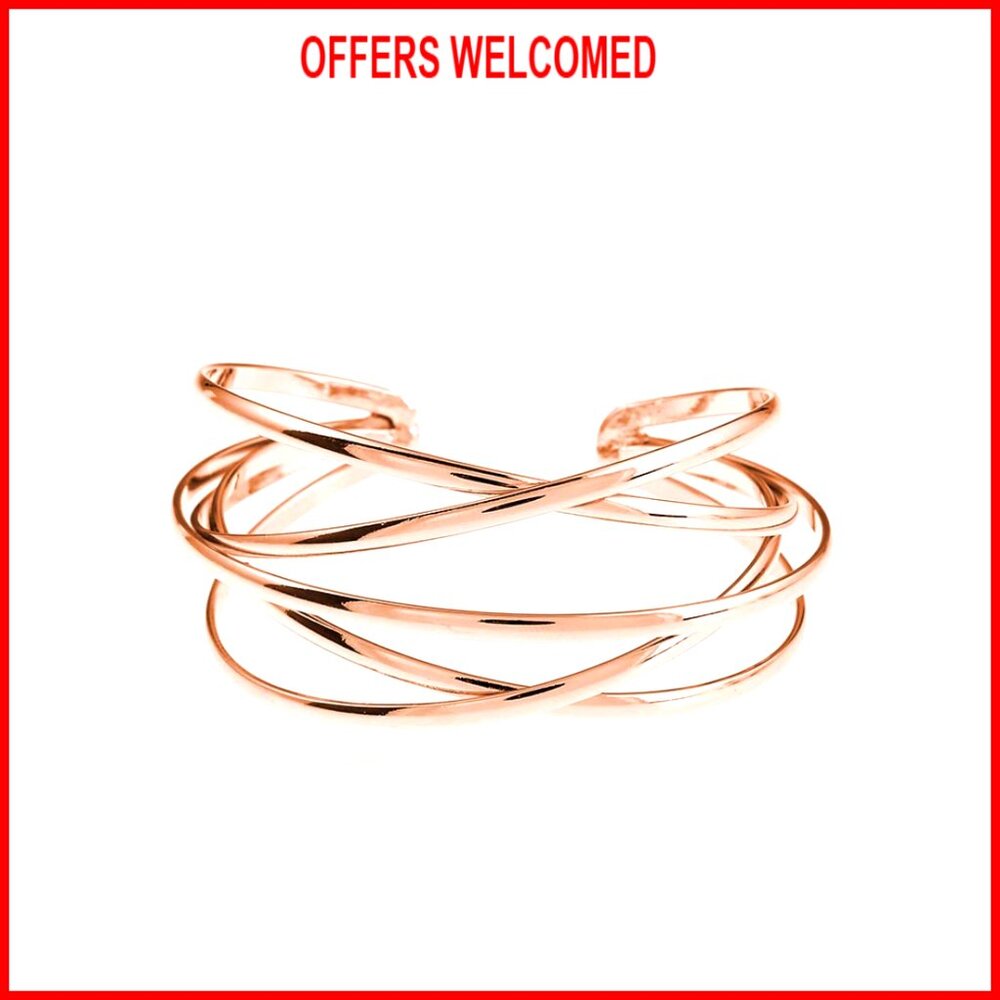 Adjustable Chunky Cuff Bracelet, Multi-Layer Cros… - image 1